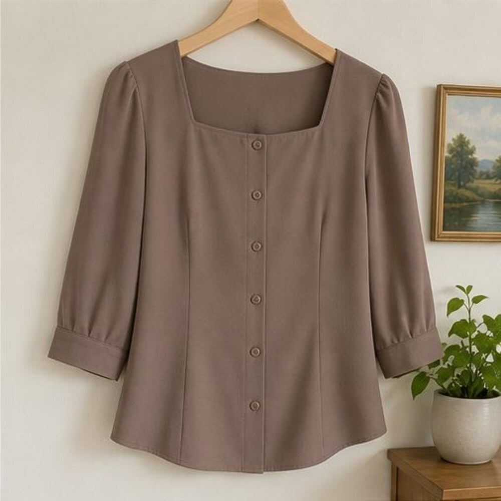 Taupe Ruffle Blouse
